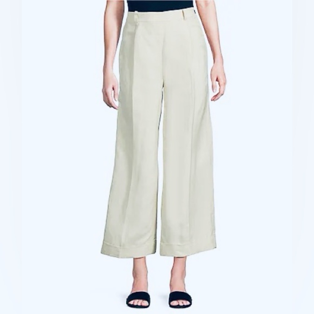 Ralph Lauren women’s linen twill wide leg cropped light sage green pants Sz 12